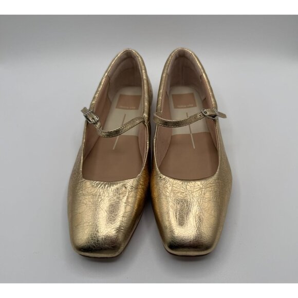 Dolce Vita Reyes Distressed Women Size 6 Gold Leather Mary Jane Ballet Flats - Picture 2 of 14